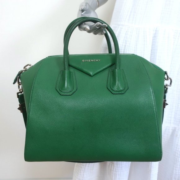 Givenchy Handbags - GIVENCHY ANTIGONA MEDIUM SATCHEL GREEN GRAINED LEATHER SHOULDER BAG